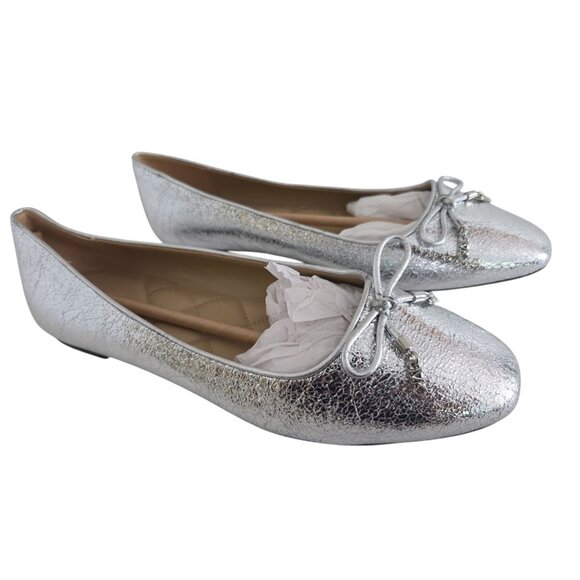 Michael Kors Womens Size 8.5 Silver Metallic Ballet Flats  Bow NEW - Picture 1 of 5